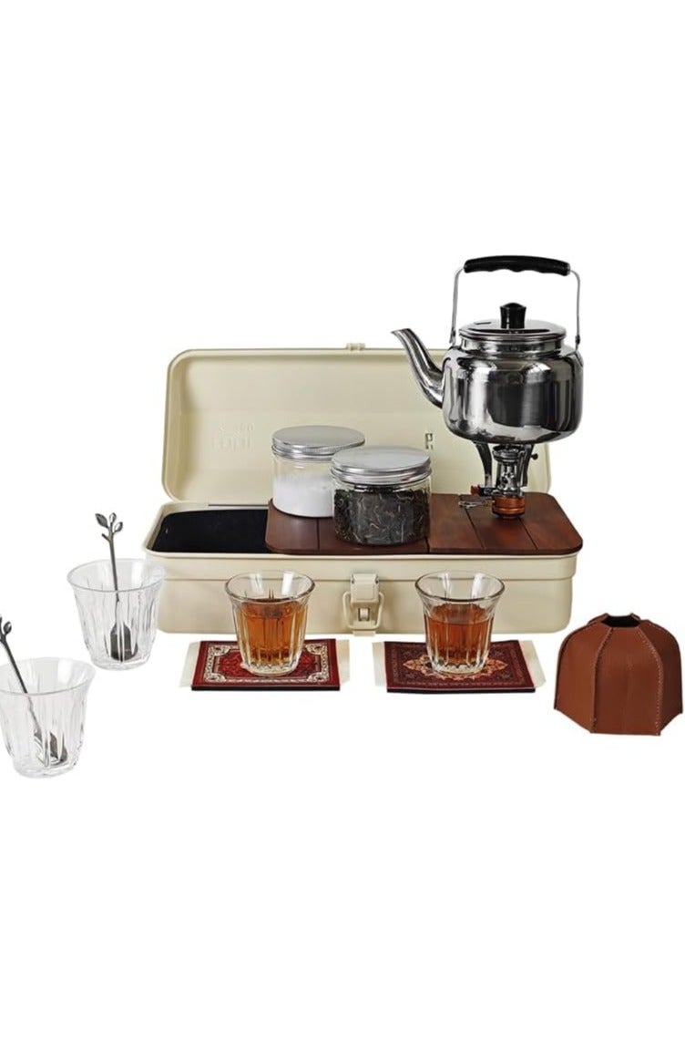 BlueFire Portable Camping Tea Set in Lockable Metal Storage Box – All-in-One Outdoor Tea Kit with Gas Stove, Kettle & 4 Cups for Picnics, Desert Trips & Gifting - Image 4